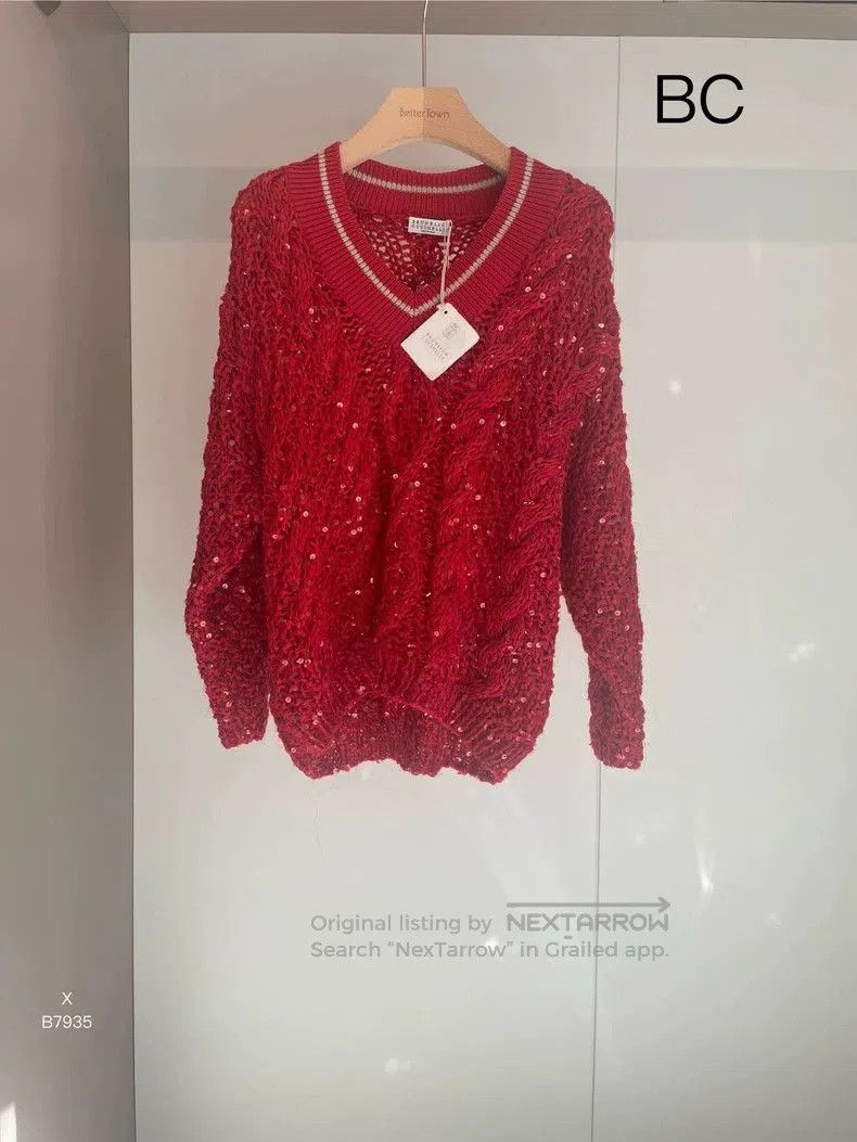 Brunello Cucinelli Brunello Cucinelli Red Sequin Sweater S. Size US S / EU 44-46 / 1 - 1 Thumbnail