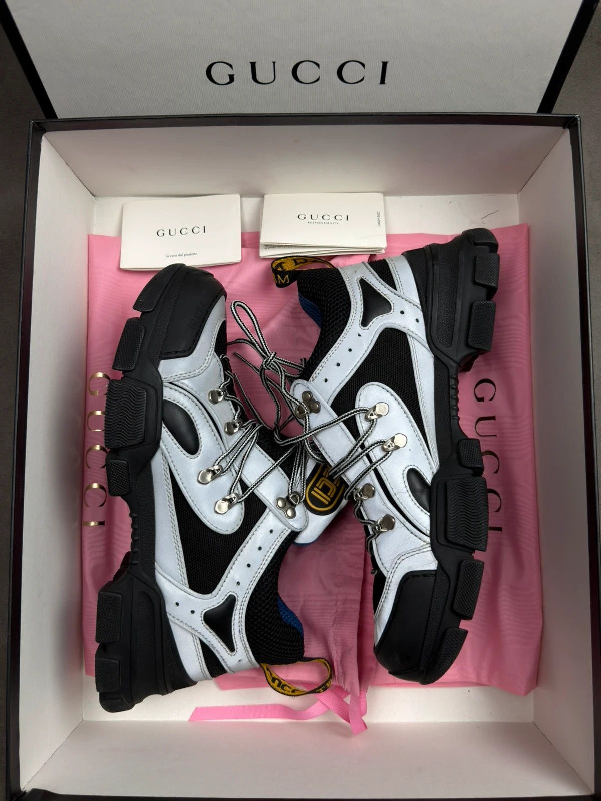 Gucci Gucci Silver Flashtreck sneakers size 43 with box Size US 10 / EU 43 - 1 Thumbnail