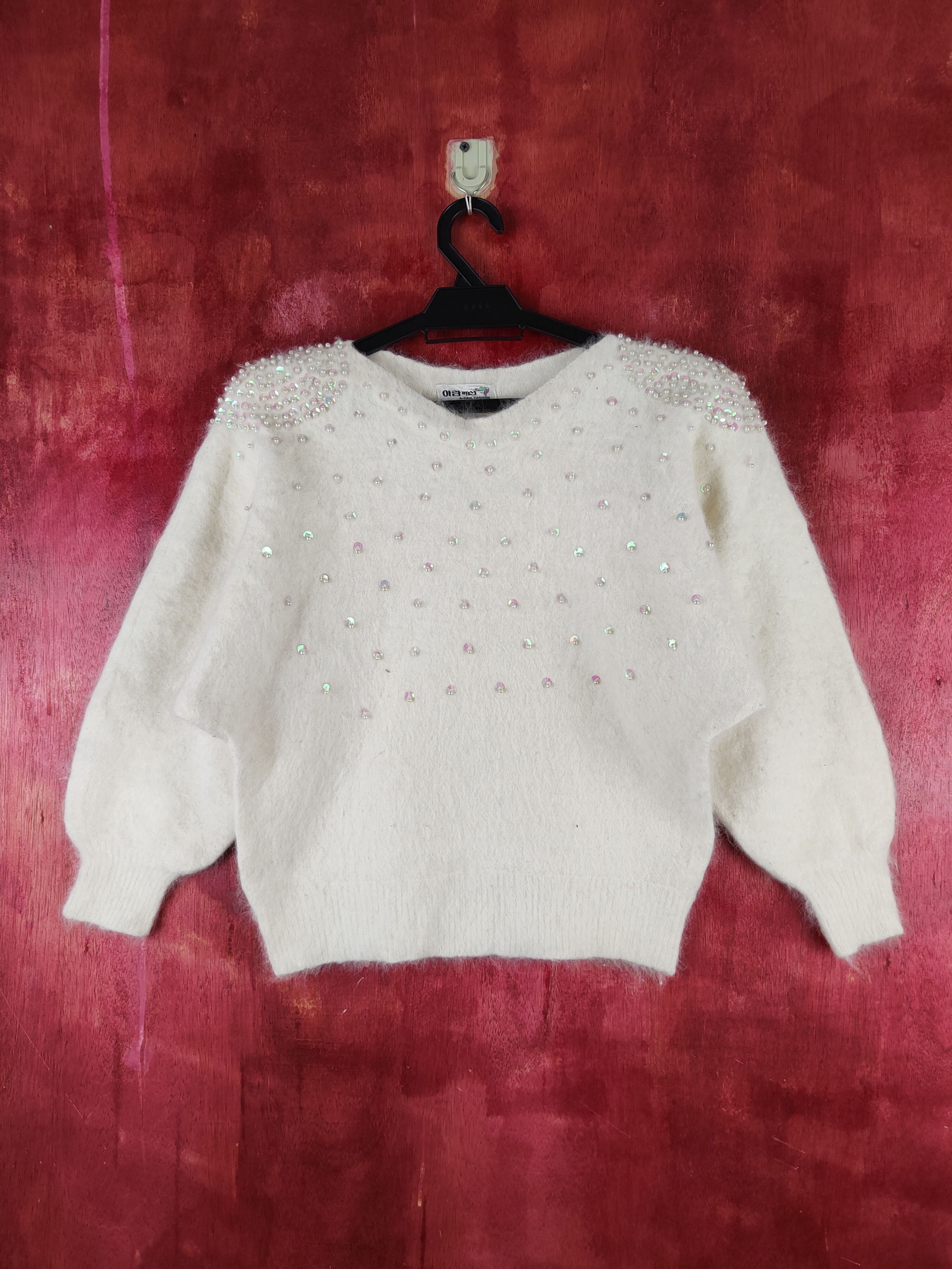 Homespun Knitwear A-Ram White Shag Shaggy Fur Mohair Knitwear #S2182 Size S / US 4 / IT 40 - 1 Thumbnail