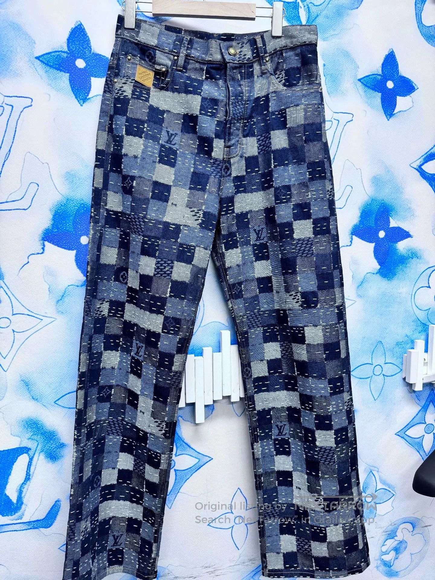 Louis Vuitton LV Blue White Checkered Jeans. Size 29" - 1 Thumbnail