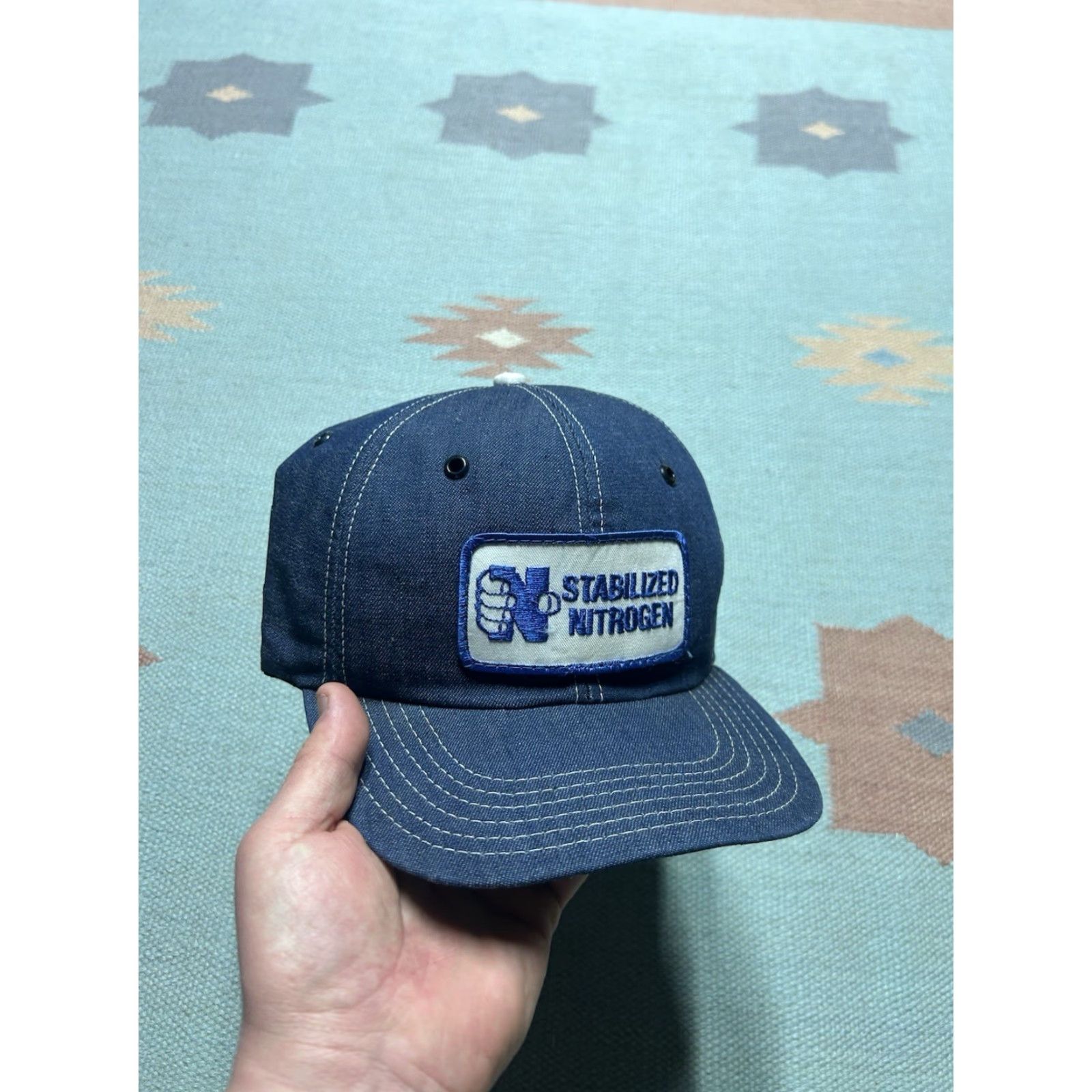 Vintage VINTAGE 80s Snapback Hat Denim Cap USA Patch Made in USA Unbranded Adjustable Men Blue Denim Snapback Hat Mens US Theme 80s Size ONE SIZE - 2 Thumbnail