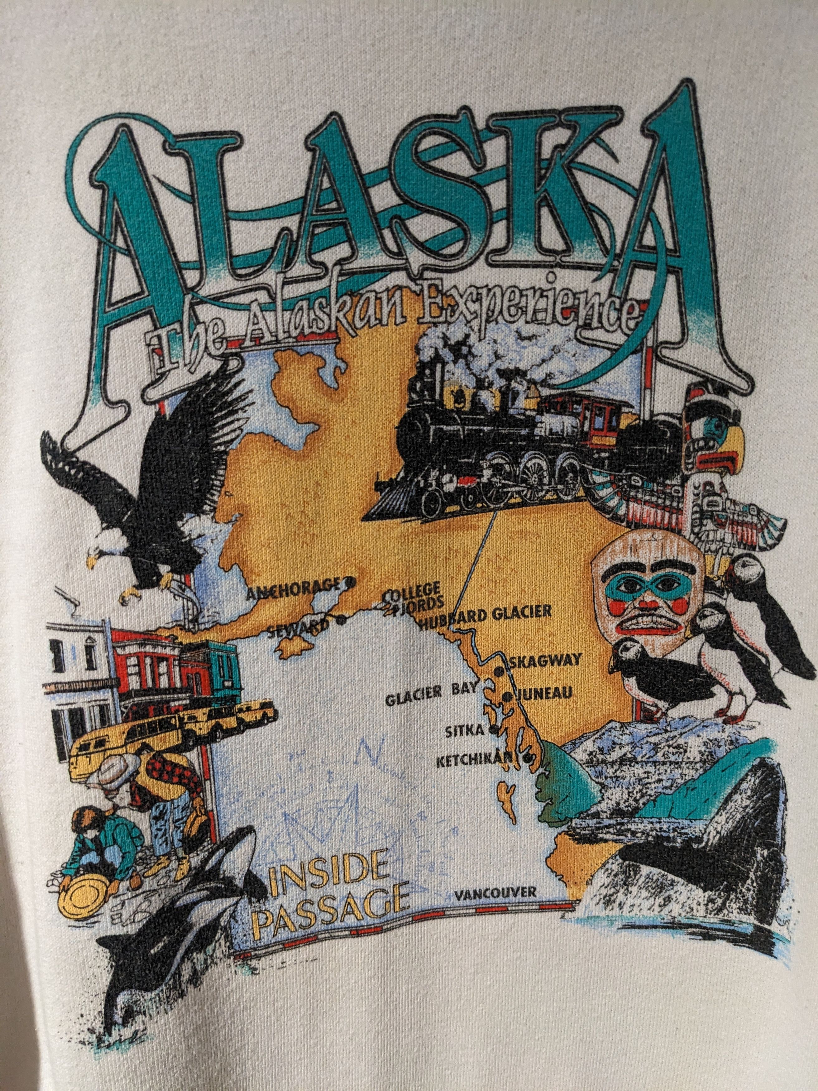 Vintage Vintage 90s Alaska Map Tourist White Large Sweatshirt Size US L / EU 52-54 / 3 - 2 Thumbnail