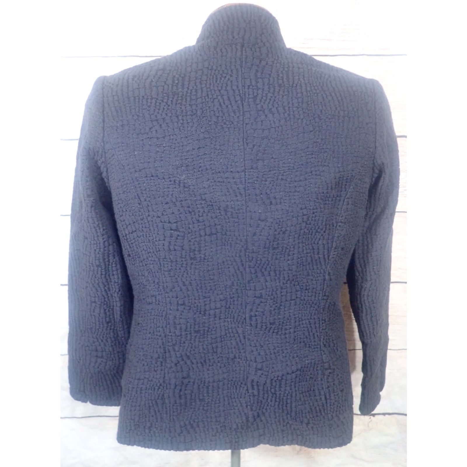 Vintage VINTAGE Linea Louis Dell'Olio Jacket Ladies Double Breasted Textured Knit Satin Lining Black S Polyester Classic Jacket Womens Size S / US 4 / IT 40 - 4 Thumbnail