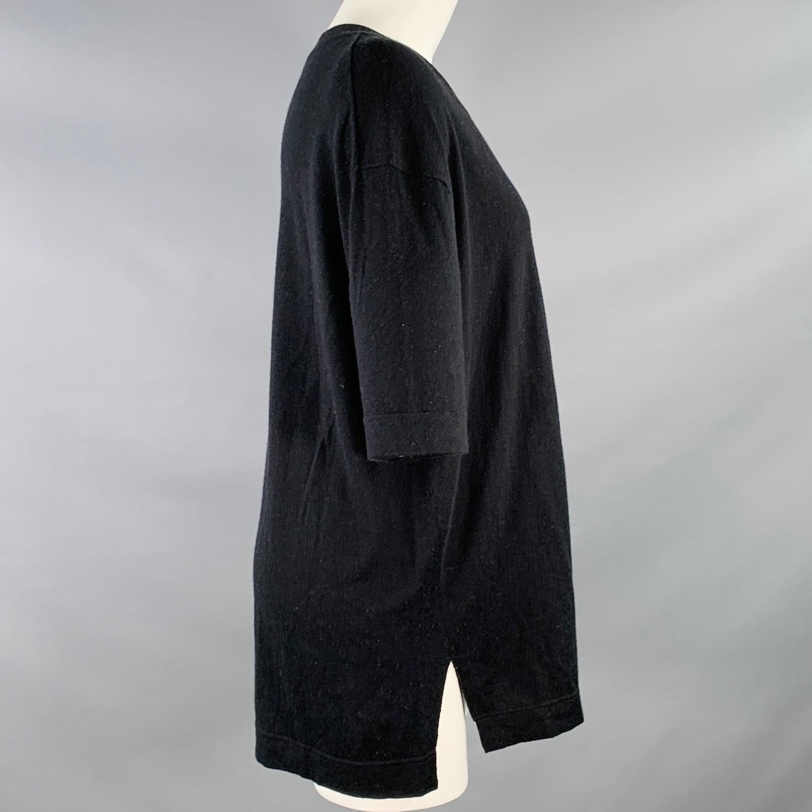 Black Silk Cashmere Jersey Short Sleeve Crew Neck Oversized