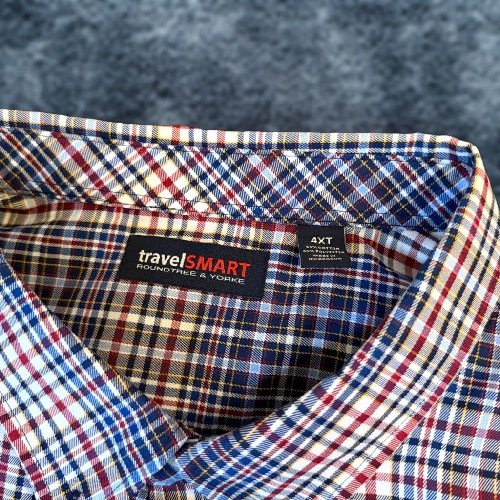 Roundtree & Yorke VINTAGE Roundtree & Yorke Travel Smart Plaid Button Down Shirt Navy Red Mens 4XT NWT Size US XXL / EU 58 / 5 - 1 Thumbnail