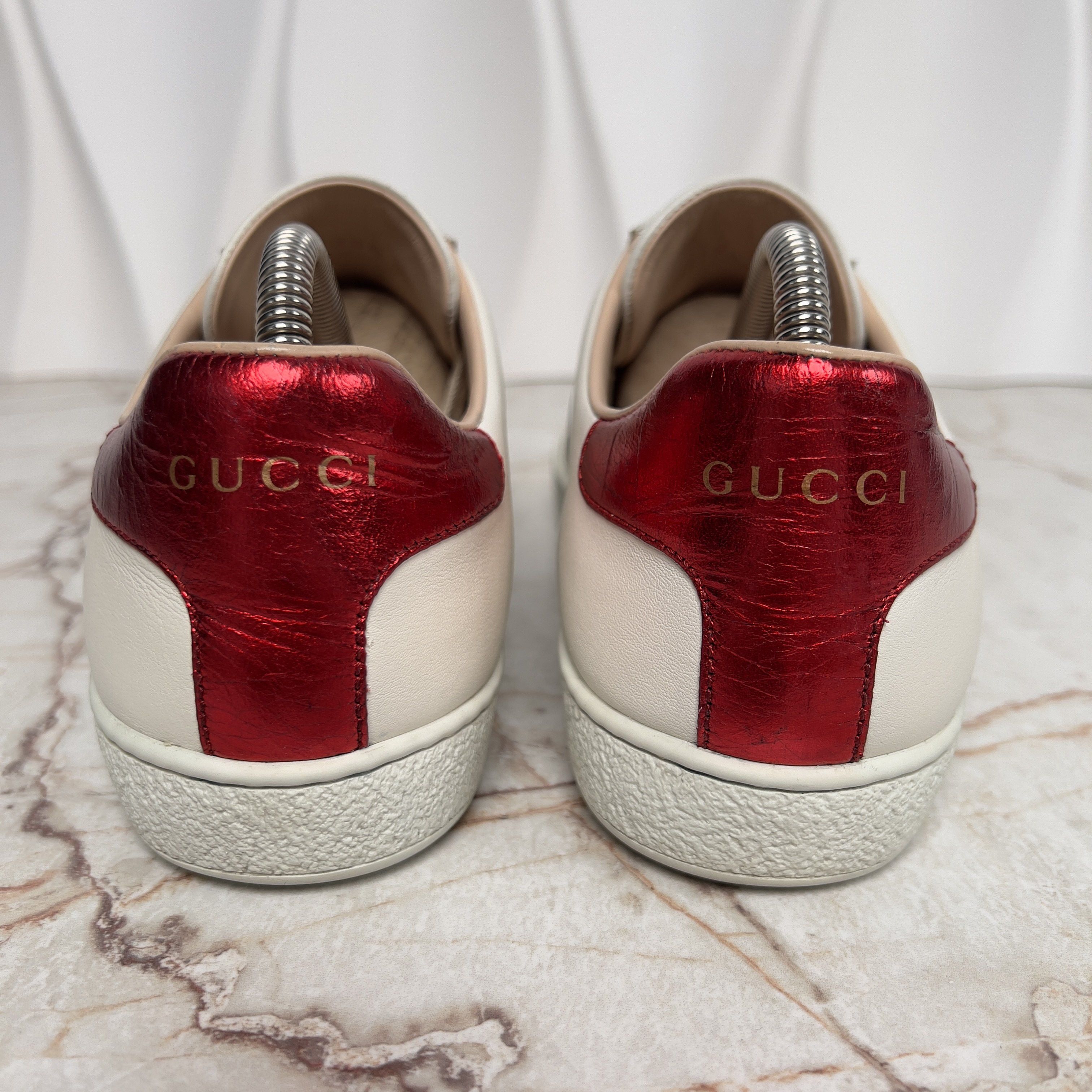 Gucci Authentic Ace Stripe Logo Sneaker Red Beige Leather Size US 8.5 / IT 38.5 - 8 Thumbnail