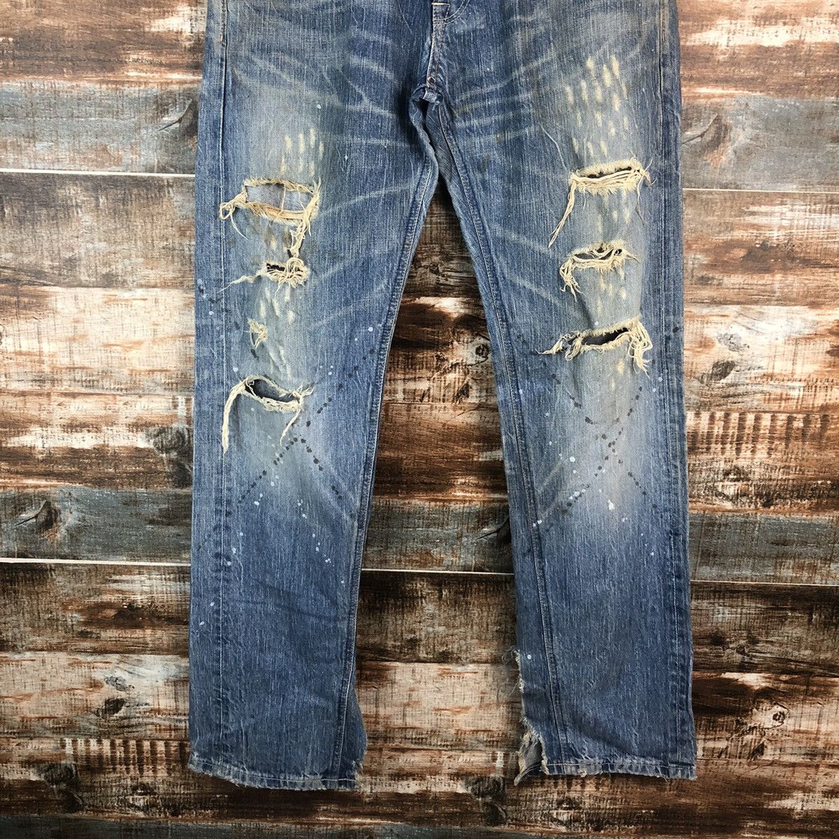 Edwin DLL Edwin Blue Stripe Distressed Denim Pants #C006 Size US 31 - 3 Thumbnail
