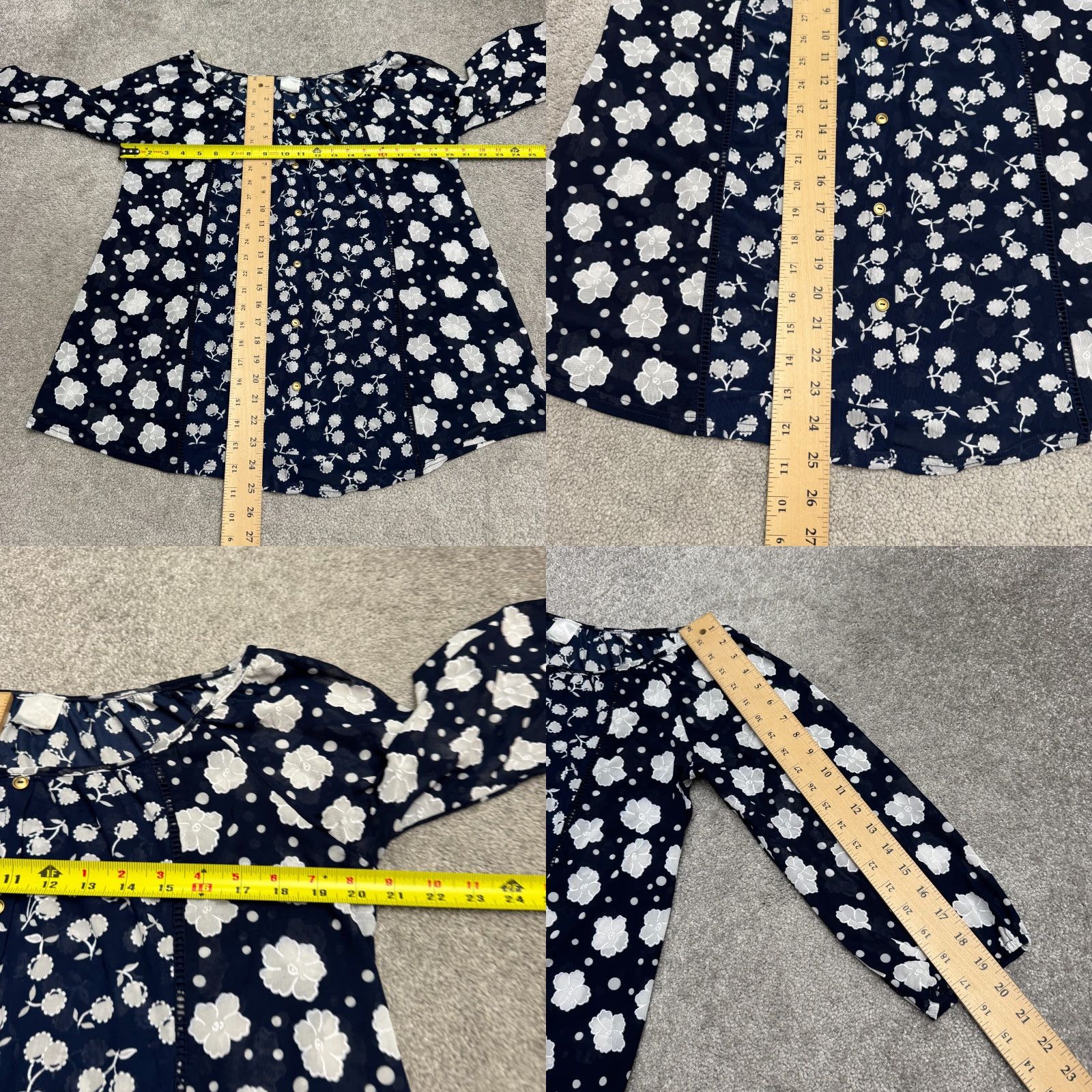 Vintage Siren Lily Blouse Shirt Womens XL Navy Blue Floral Boho Long Sleeve Button Front Crew Neck Casual Vintage No Size XL / US 12-14 / IT 48-50 - 8 Thumbnail