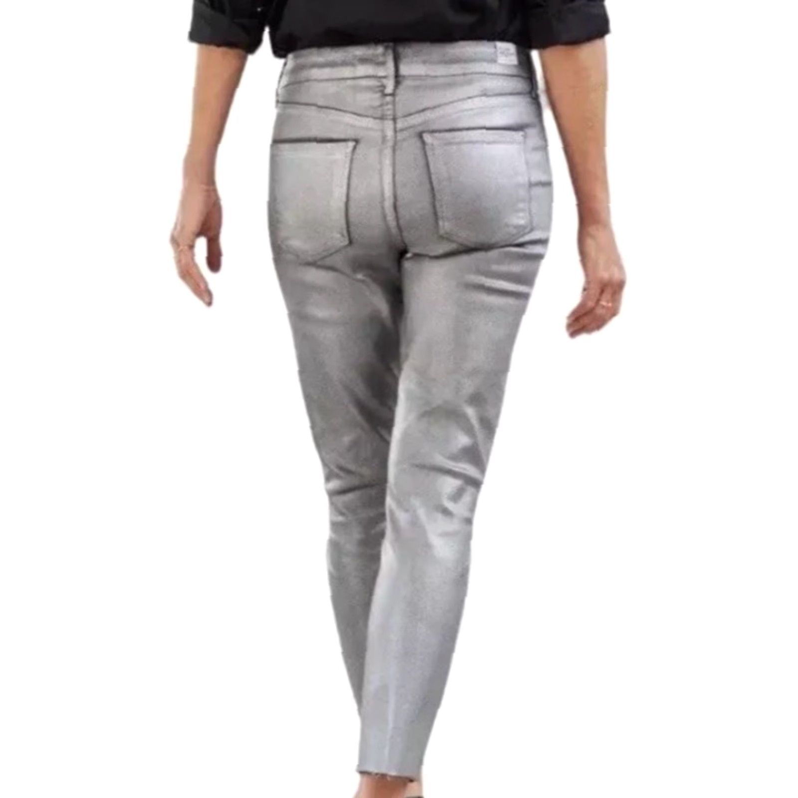 Frank & Eileen VINTAGE Frank & Eileen Women's Slim Fit Crop Jeans Silver 28 High Rise Metallic 2010s Made in USA Size 28" / US 6 / IT 42 - 2 Thumbnail