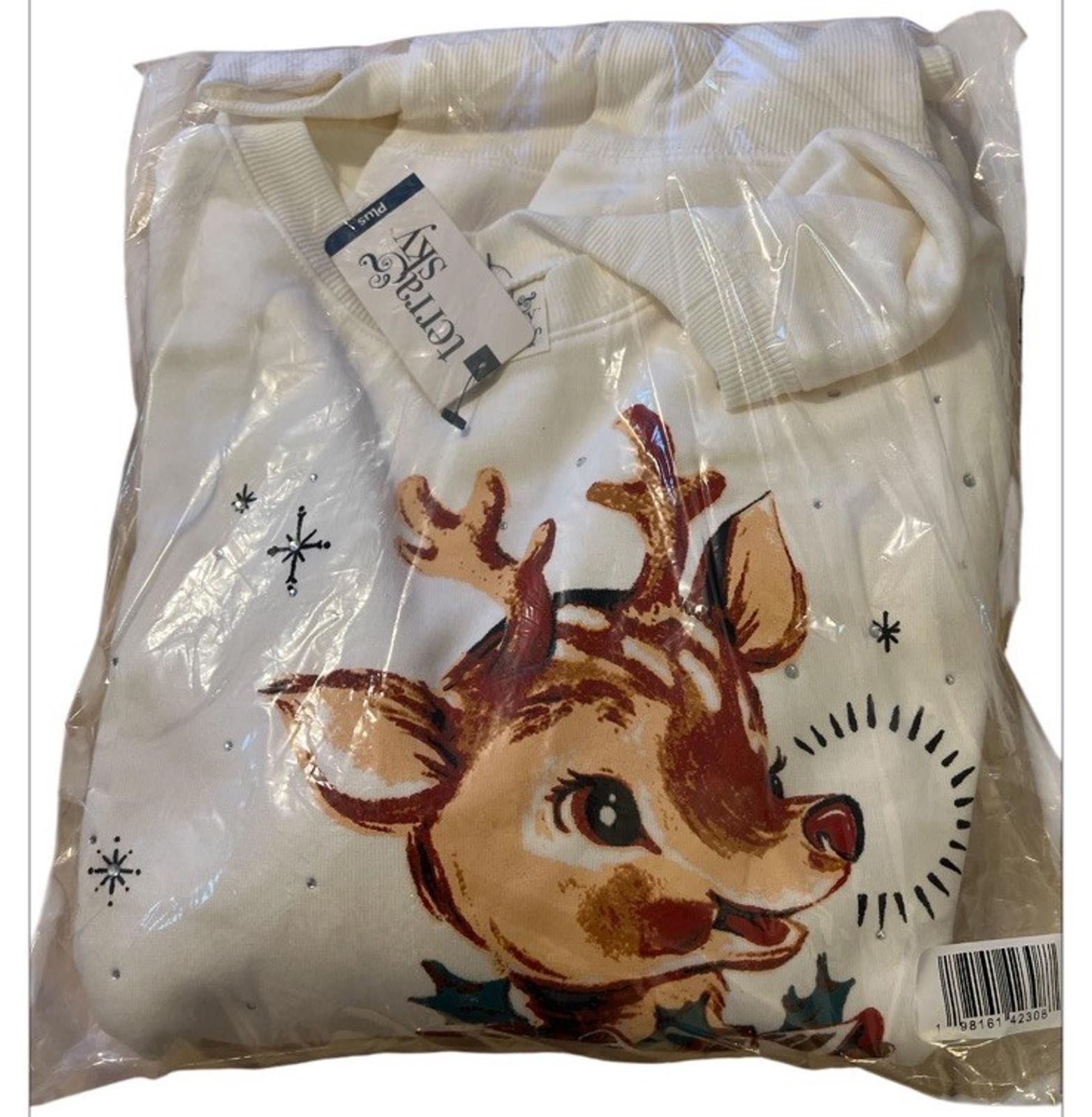 Designer Terra & Sky Bedazzled Rudolf Reindeer Sweatshirt 2X Size XXL / US 16-18 / IT 52-54 - 1 Thumbnail