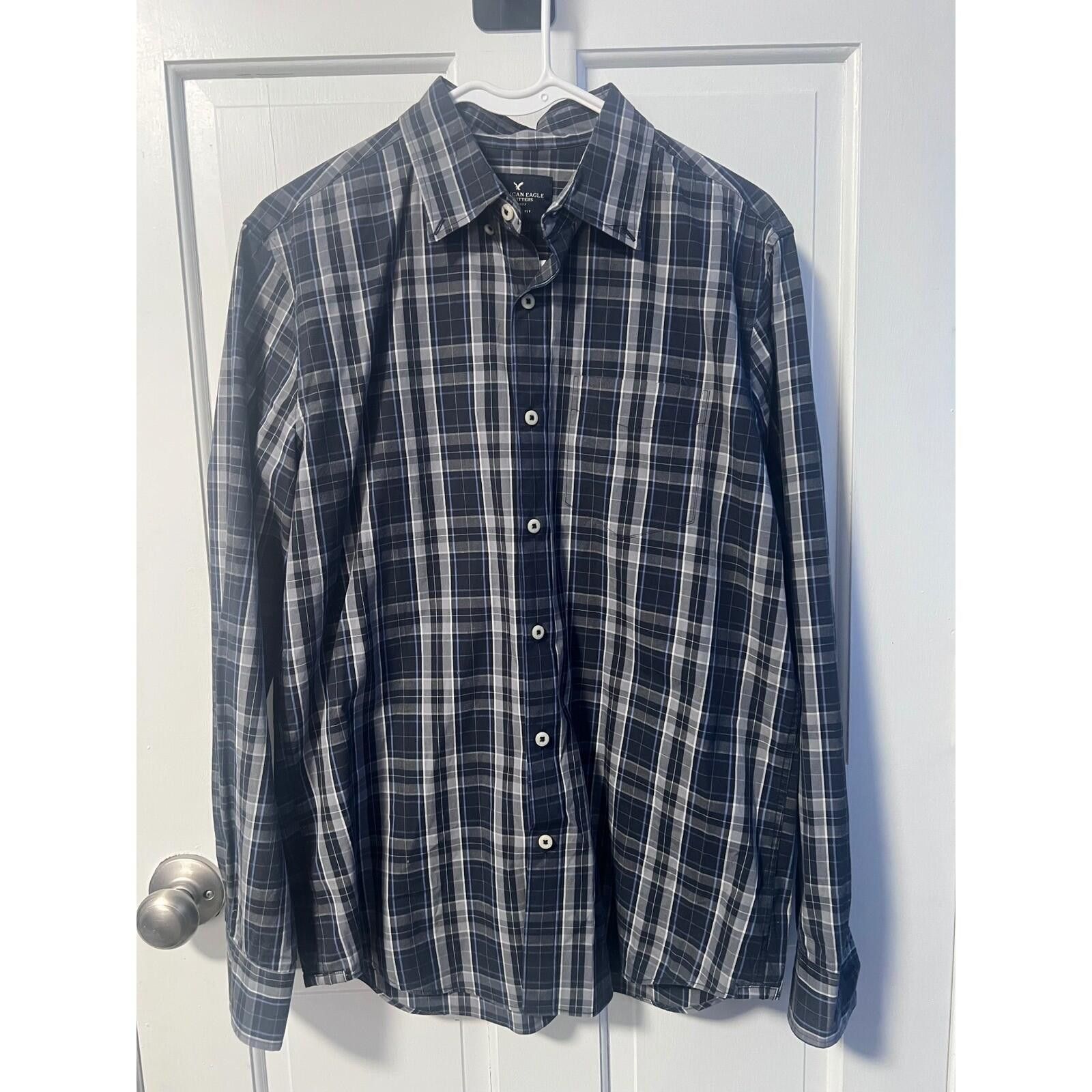 American Eagle Outfitters American Eagle Plaid Shirt Mens S Black Classic Fit Stretch Size US S / EU 44-46 / 1 - 5 Thumbnail
