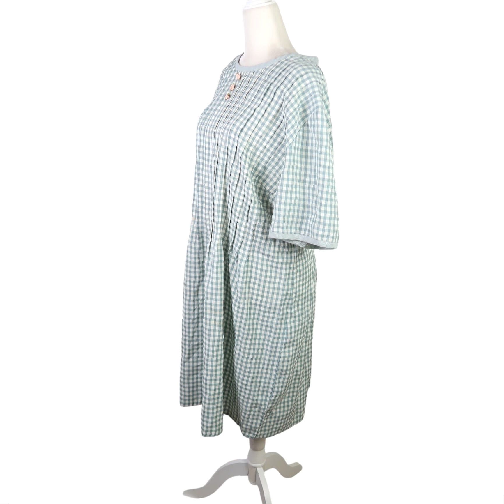 Vintage VINTAGE Lady Dorby Mini Dress Gingham Check Green Cream 22W Womens 80s 90s Short Sleeve Zip Closure Size 3XL / US 20-22 - 3 Thumbnail