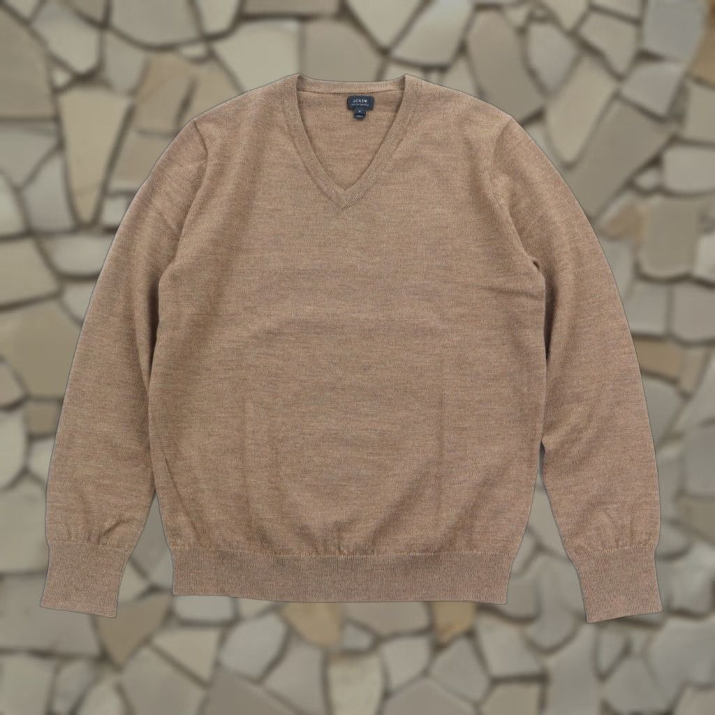 Merino Wool Sweater Mens Small V-Neck Pullover Brown Casual