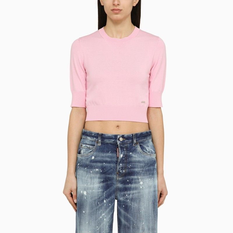 image of Dsquared2 Pink Cotton Cropped Jersey, Women's (Size Small)