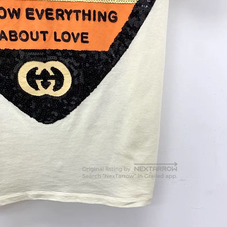 Gucci Gucci Beige love logo letter sequin cotton round-neck shor Size S / US 4 / IT 40 - 4 Thumbnail