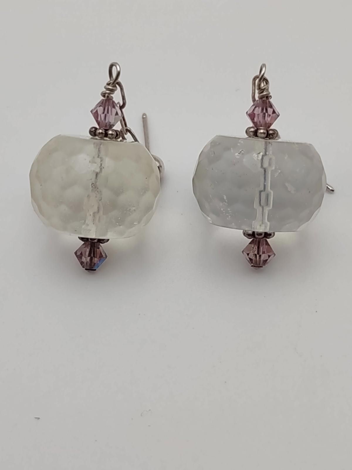 The Unbranded Brand VTG Sterling Silver Faceted Glass Orb Dangle Earrings Purple Size ONE SIZE - 2 Thumbnail