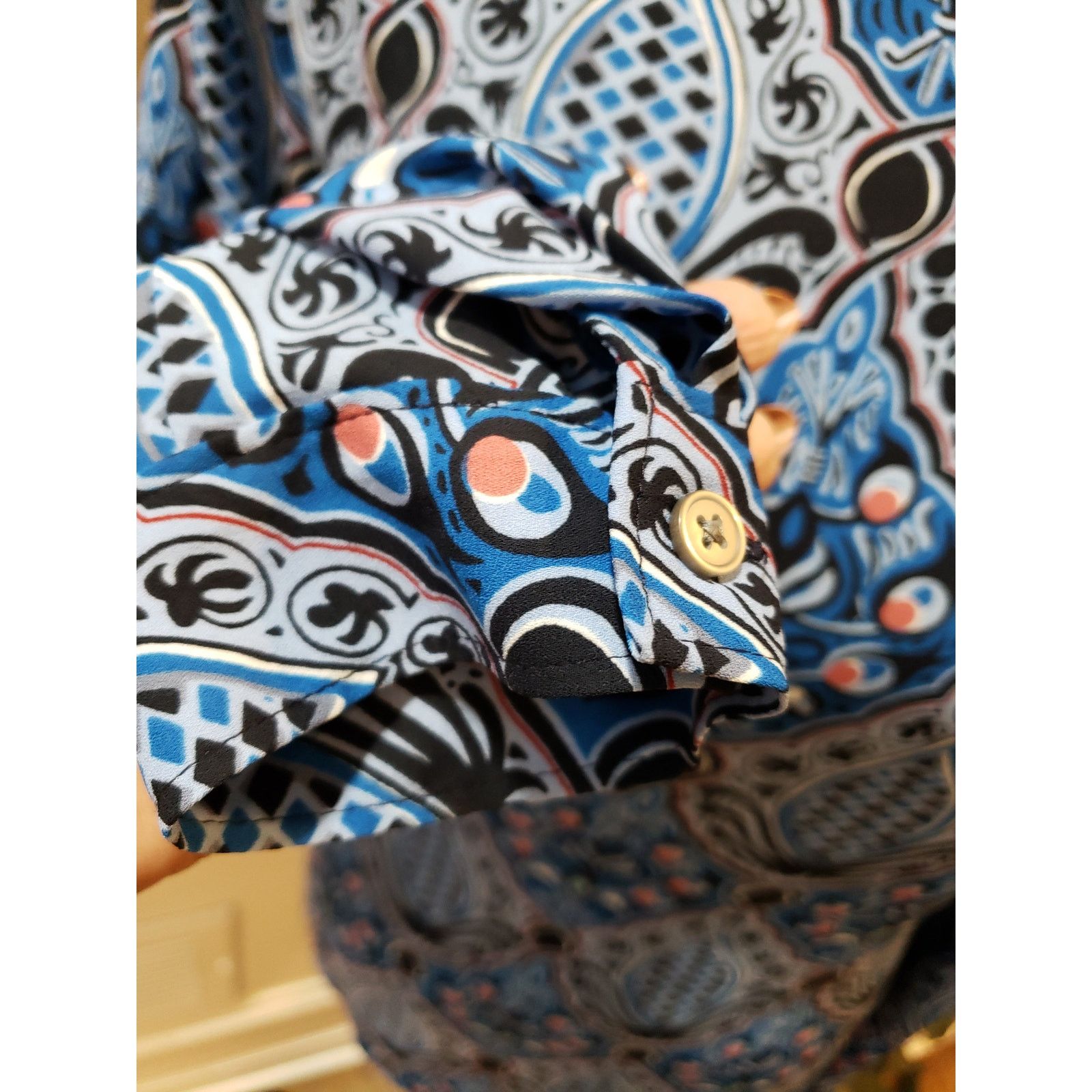 Ann Taylor Ann Taylor LOFT Top Women M Blue Black Long Sleeve Blouse Size M / US 6-8 / IT 42-44 - 5 Thumbnail