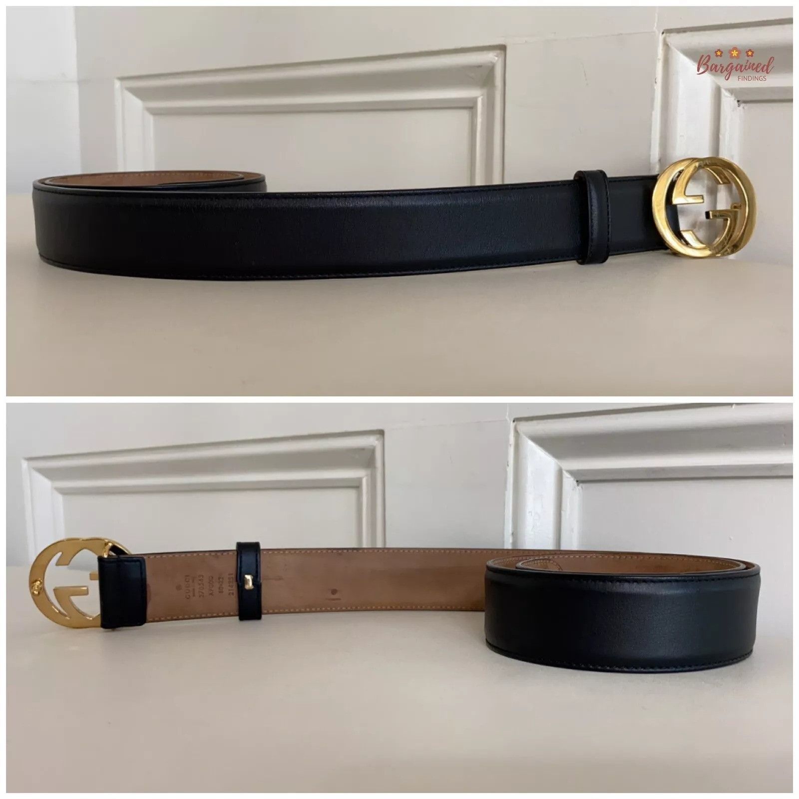 Gucci Gucci Black Calfskin Leather Gold Interlocking G Buckle Belt Size 28 - 8 Thumbnail
