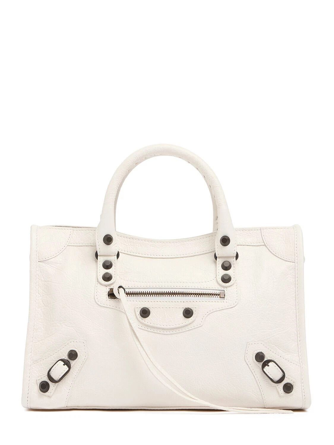 BALENCIAGA Le City Small White Leather Shoulder Bag New