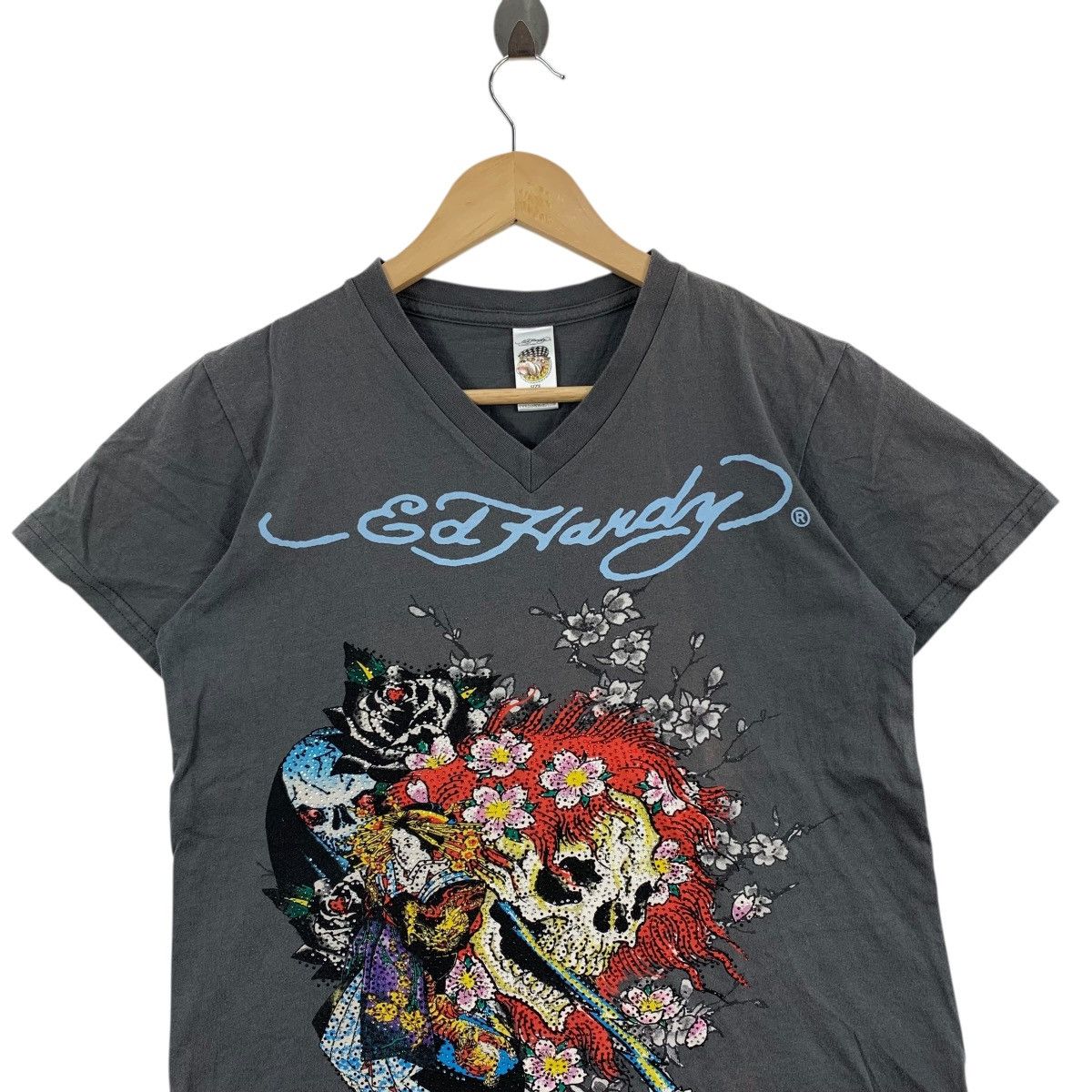 Ed Hardy ED HARDY Christian Audigier Skull Sakura USA Tshirt Size S / US 4 / IT 40 - 2 Thumbnail