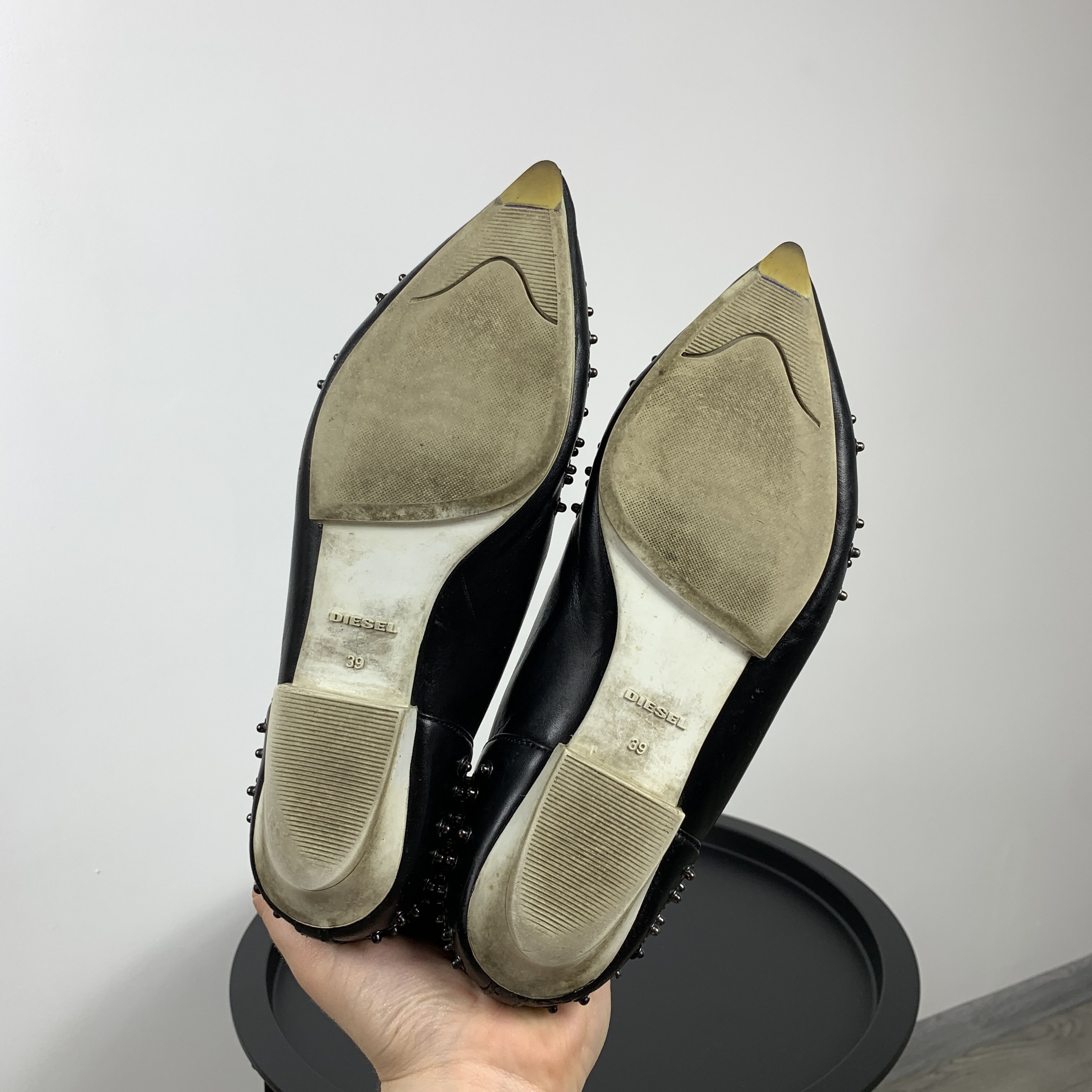 Diesel Vintage Diesel Y2K Rare Black Leather Flats Rivet Shoes Size US 8.5 / IT 38.5 - 11 Thumbnail