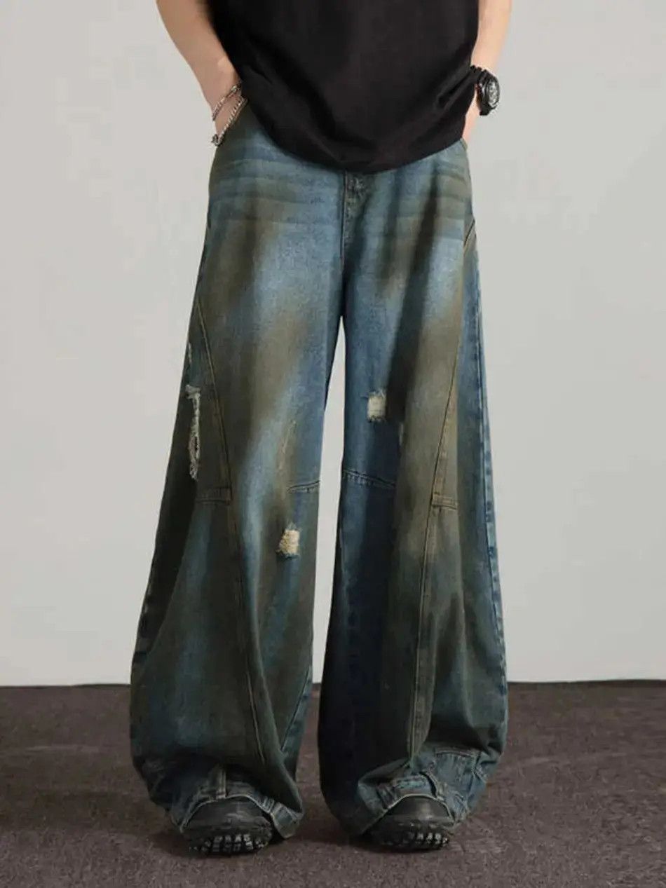 Japanese Brand Retro straight leg wide leg ripped jeans Size US 32 / EU 48 - 2 Thumbnail