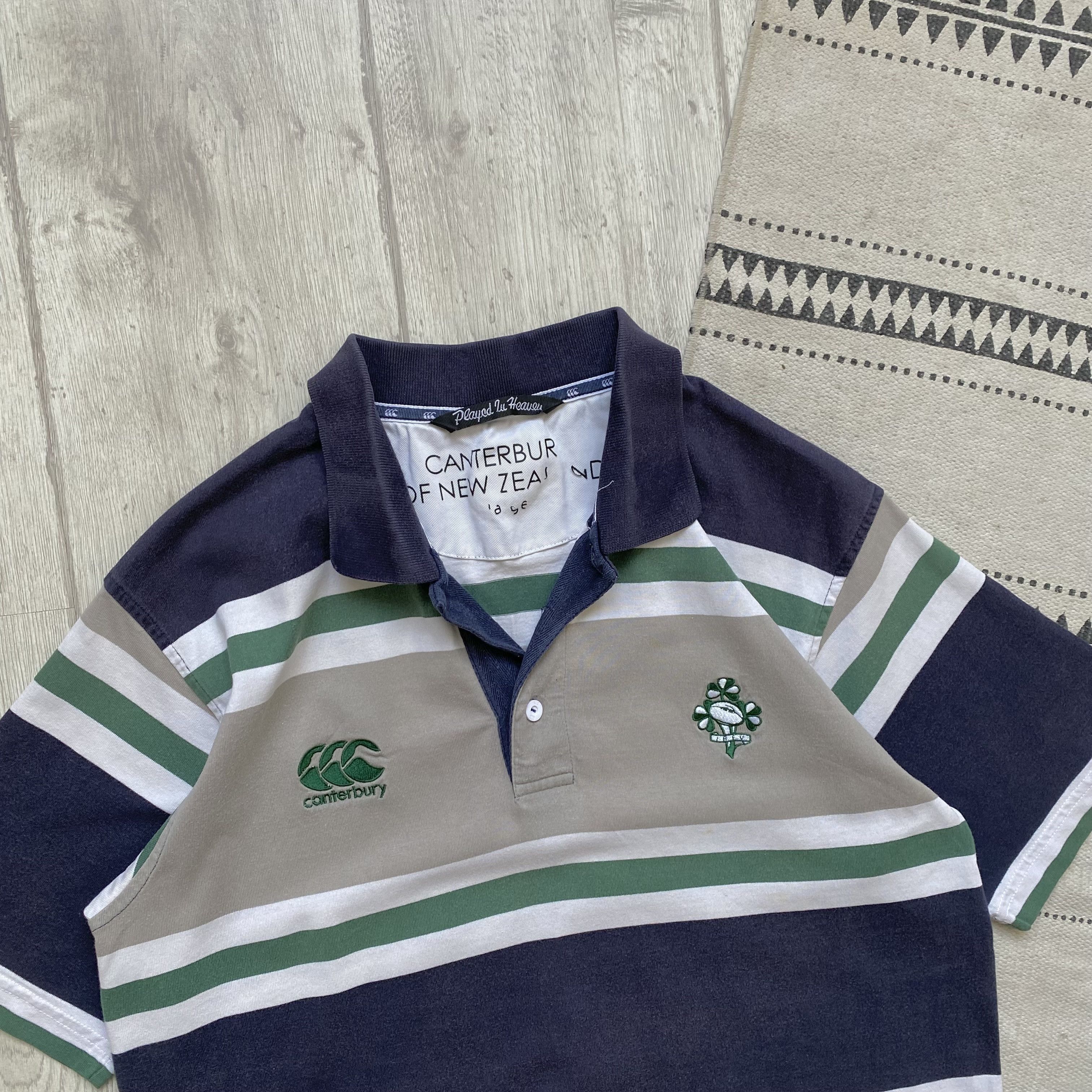 Canterbury of New Zealand 🏈 Vintage Faded Ireland rugby jersey striped polo t-shirt Size US S / EU 44-46 / 1 - 2 Thumbnail