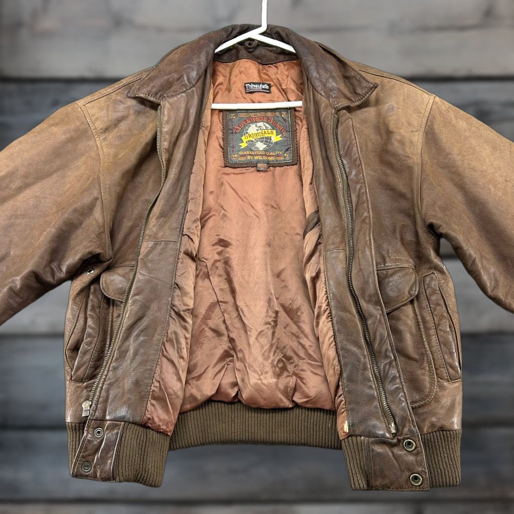 Vintage VINTAGE Adventure Bound Jacket Mens M Brown Leather Thinsulate Flight A2 90s Accessories Pockets Skiing Bomber Zip Brown Leather 90s Mens Size US M / EU 48-50 / 2 - 1 Thumbnail