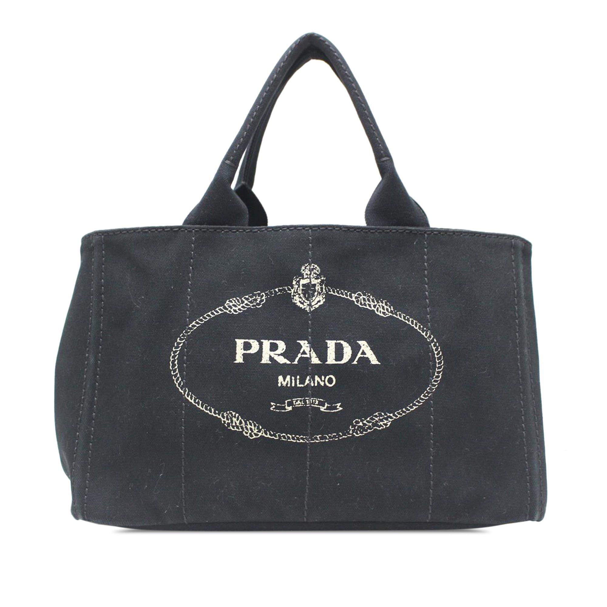 image of Prada Canapa Logo Satchel in Black, Women's