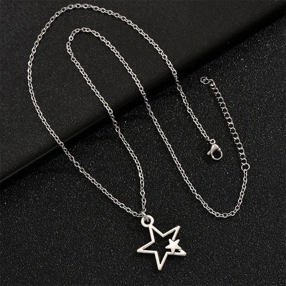 Jewelry Hollow Double Star Pendant Necklace Size ONE SIZE - 4 Thumbnail