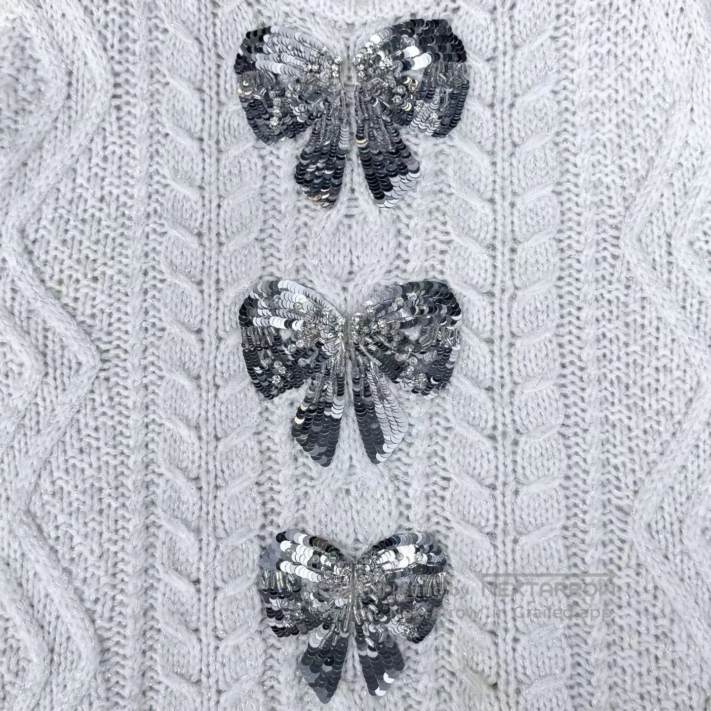 Valentino Valentino White Sequin Bow Sweater. Size M / US 6-8 / IT 42-44 - 5 Thumbnail