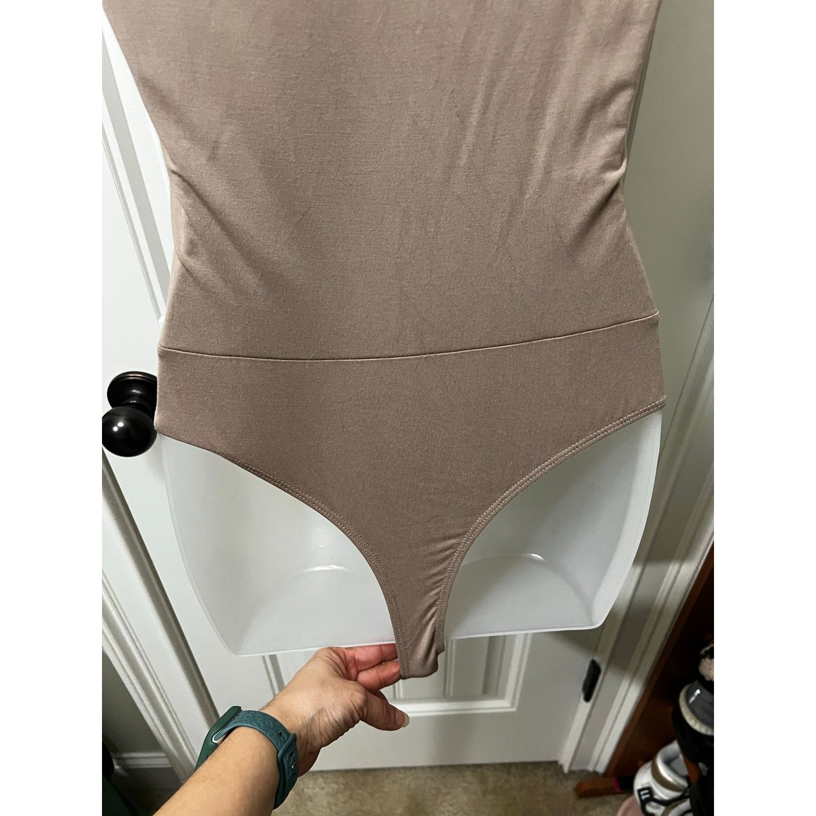 Lulus Taupe Sleeveless Padded Shoulder Bodysuit Fitted Waist Size S / US 4 / IT 40 - 13 Thumbnail