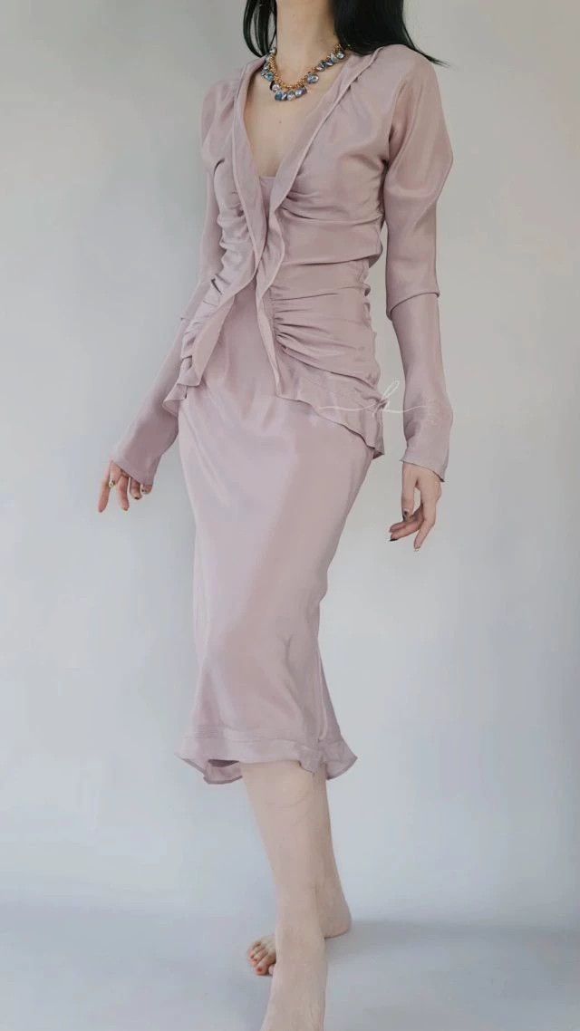 Yves Saint Laurent YSL by Tom Ford 03 Fall Silk Lilac Pink Dress Size S / US 4 / IT 40 - 4 Thumbnail
