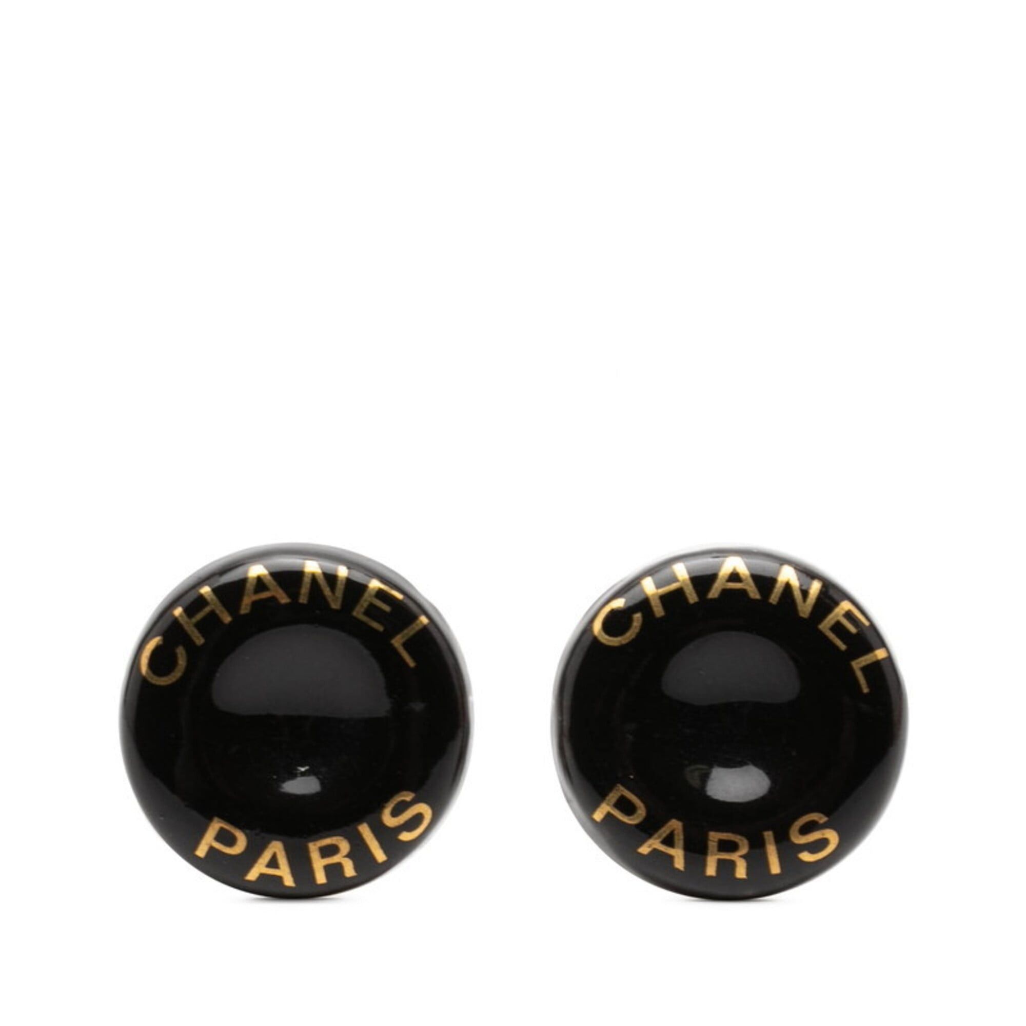 Chanel Chanel Logo Earrings, Black Gold Enamel Metal, Women's CHANEL Size ONE SIZE - 1 Thumbnail