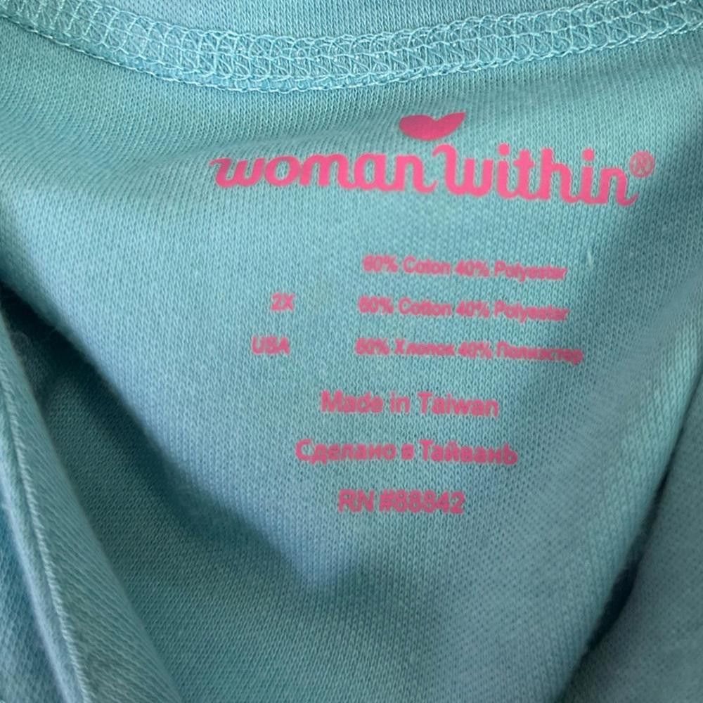 Designer Woman Within l Aqua Blue Button Down Top 2X Size XXL / US 16-18 / IT 52-54 - 7 Thumbnail