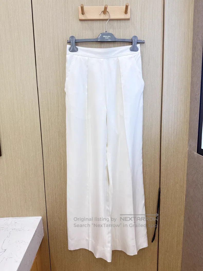 Hermes Hermes White Draped Slimming High-Rise Silk Long Pants Size 42" / US 20 - 1 Thumbnail