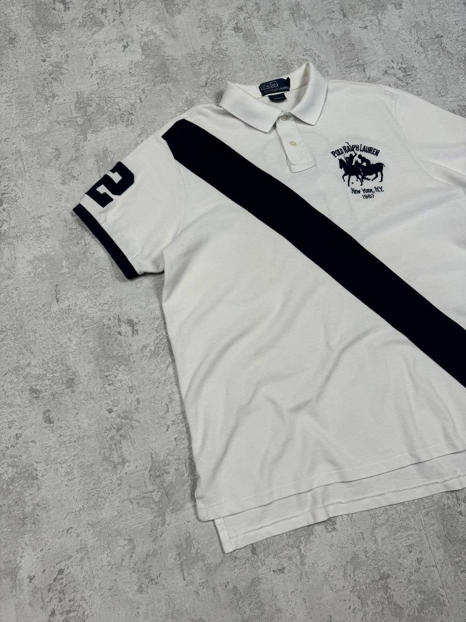 Polo Ralph Lauren Vintage Polo Ralph Lauren Number 2 Polo Stripe White Navy Size US XL / EU 56 / 4 - 2 Thumbnail