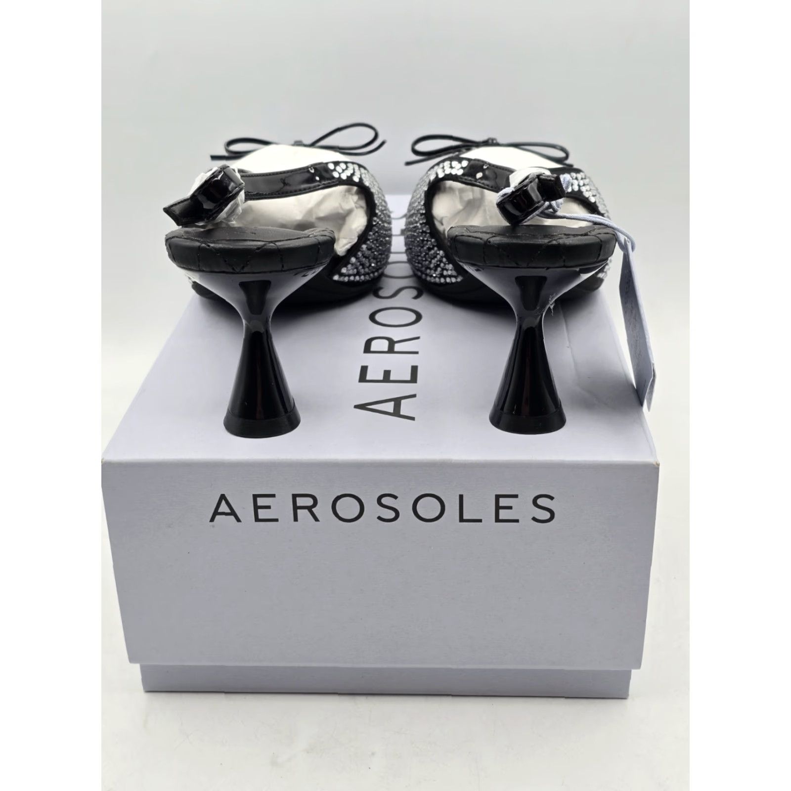 Vintage Aerosoles Janice Pump - Women's Black Satin - Size 9.5 M - Pointed Toe - Rhinestone, Bow, Buckle - Spool Heel - Formal Everyday Wear - Shoes - Women Size US 10 / IT 40 - 6 Thumbnail
