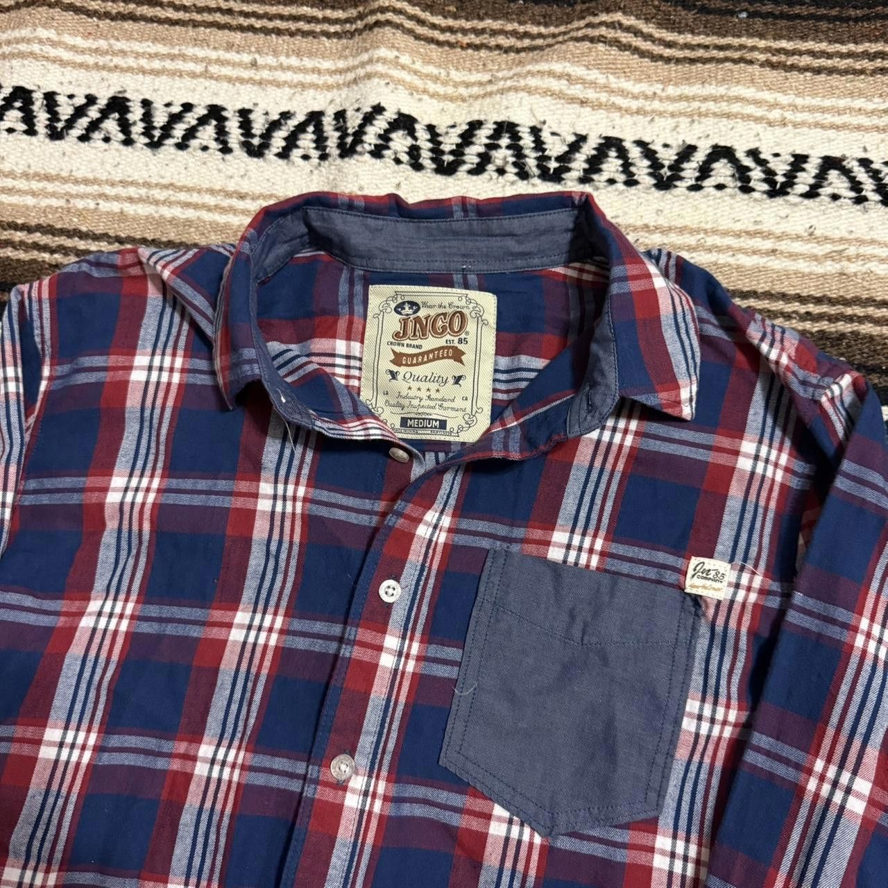 JNCO JNCO “Crown Brand” Thin Flannel Red and Blue Button Up Size US M / EU 48-50 / 2 - 3 Thumbnail