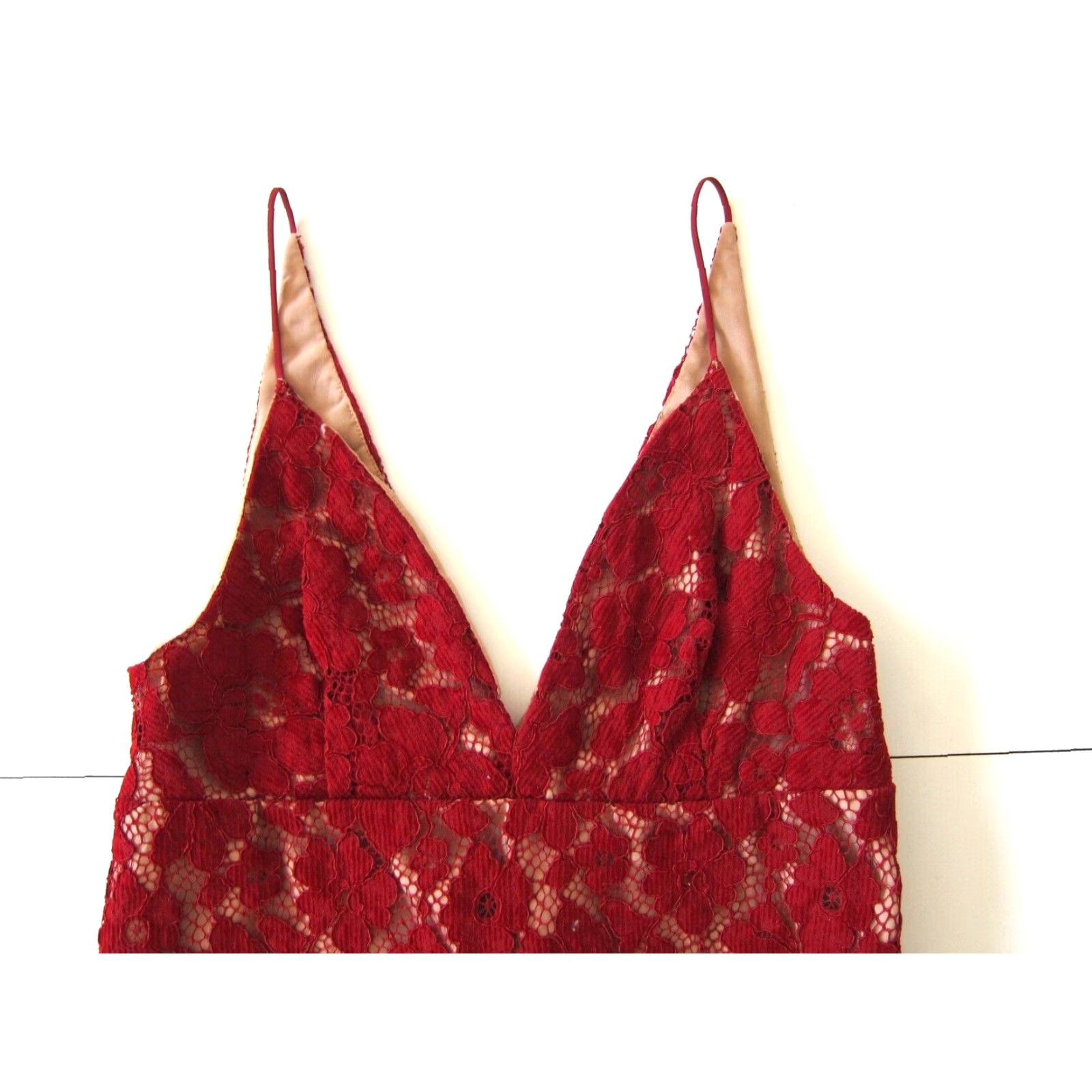 Free People VINTAGE Free People Dress Empire Slip Red Velvet Floral Spaghetti Strap V-Neck 10 Womens Size L / US 10 / IT 46 - 3 Thumbnail