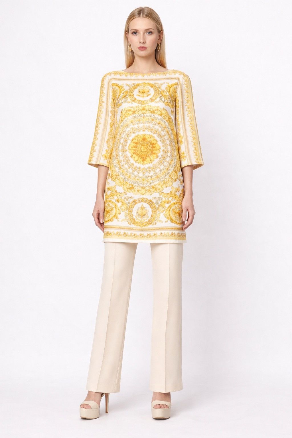 Versace Versace Baroque Print Dress Gold White Viscose Size M / US 6-8 / IT 42-44 - 1 Thumbnail