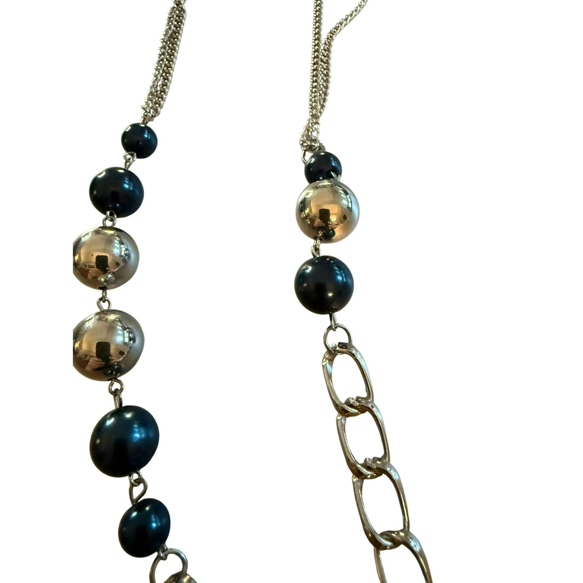 Other Silver-Tone Multi-Chain Necklace & Navy Beaded Earrings Set Size ONE SIZE - 2 Thumbnail