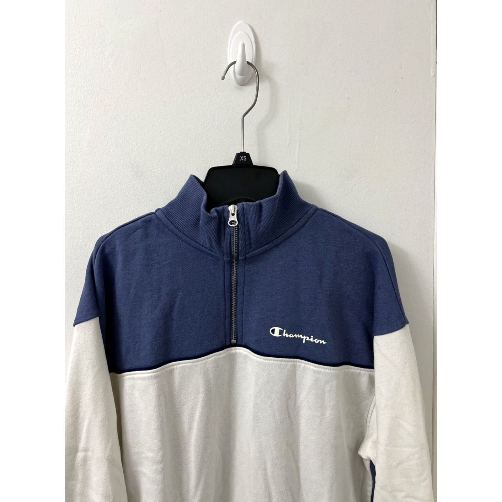 Champion Champion Colorblock 1/4 Zip Womens Sweatshirt Pullover Long Sleeve Sz S Blue White Logo Regular Fit Size S / US 4 / IT 40 - 2 Thumbnail