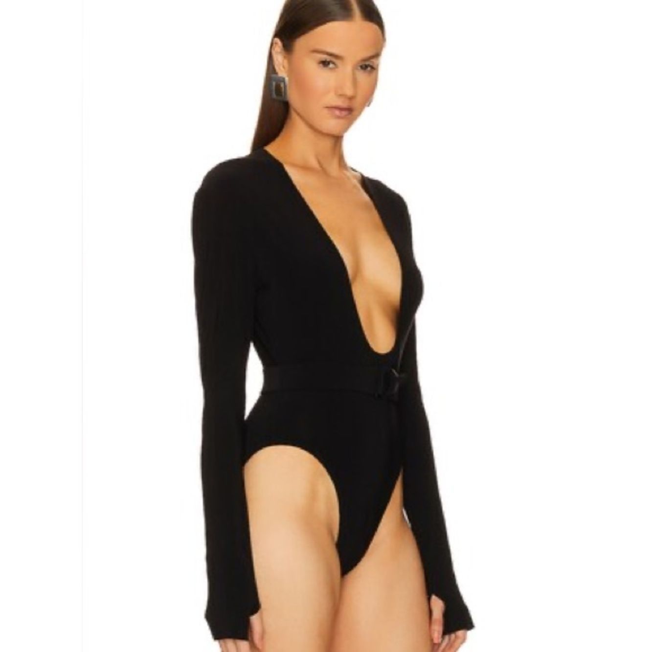 Norma Kamali Norma Kamali Long Sleeve Deep U Neck Bodysuit Black Size S/ Size S / US 4 / IT 40 - 2 Thumbnail