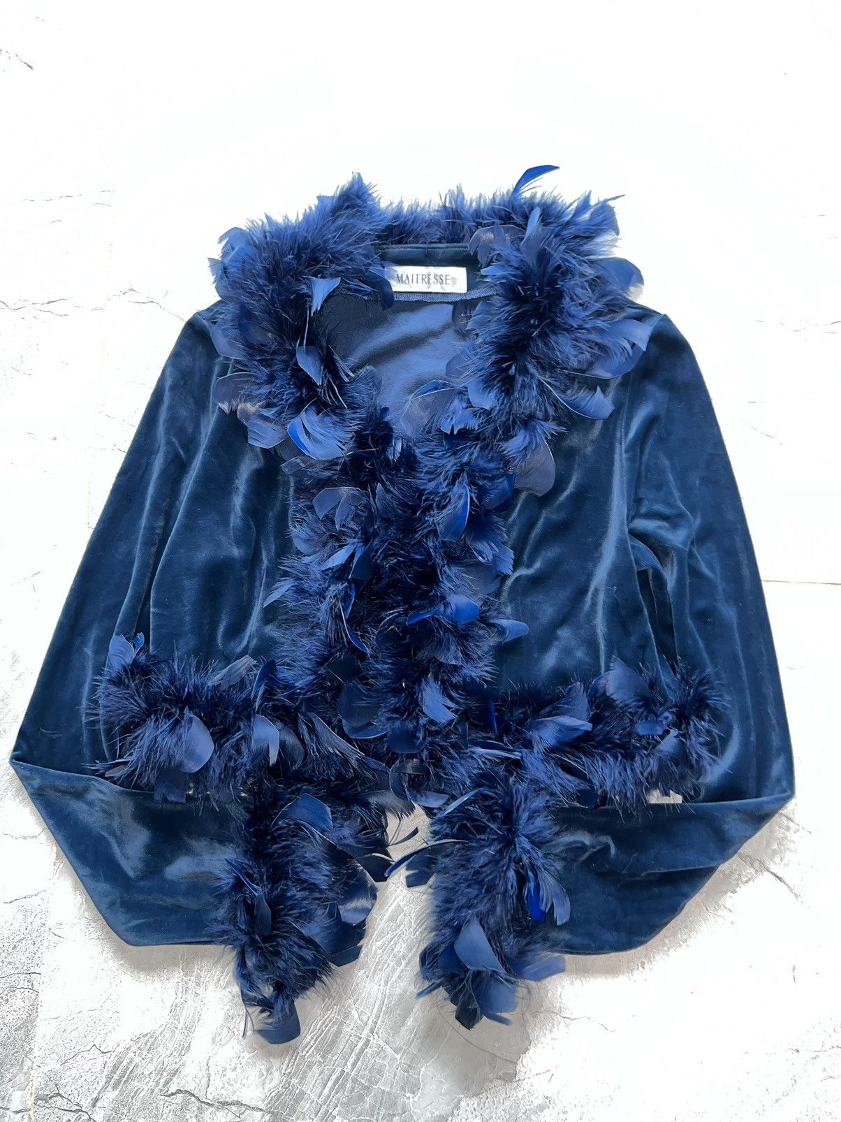 Miu Miu Blue velvet crop with feathers trim 🦚🦕 Size M / US 6-8 / IT 42-44 - 2 Thumbnail