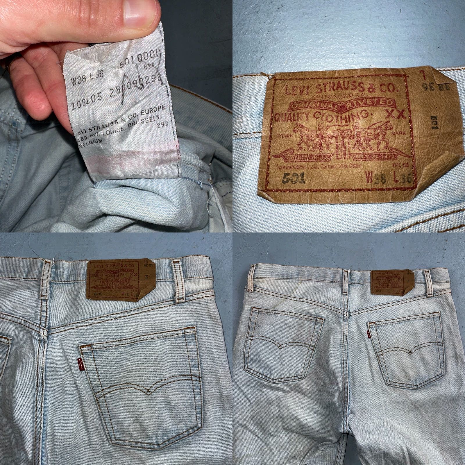 Levi's Levi's 501 Vintage 90s Europe Straight Leg Jeans Light Wash 38x36 Men Blue Denim Cotton Regular Jeans 501 Series 90s Mens Size US 38 / EU 54 - 9 Thumbnail