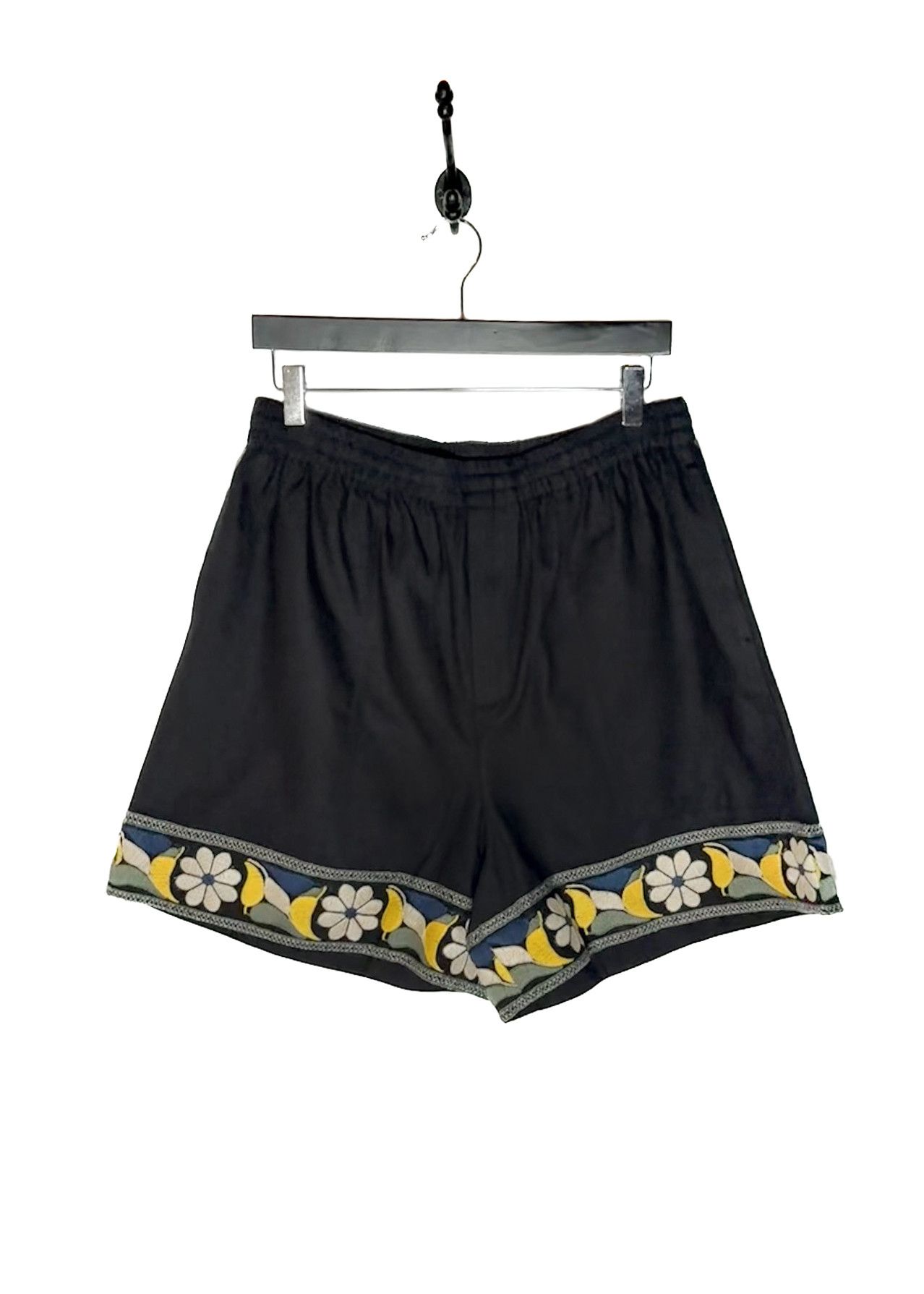 Bode Bode Zinnia Ribbon Flower Embroidered Black Shorts Size US 38 / EU 54 - 1 Thumbnail