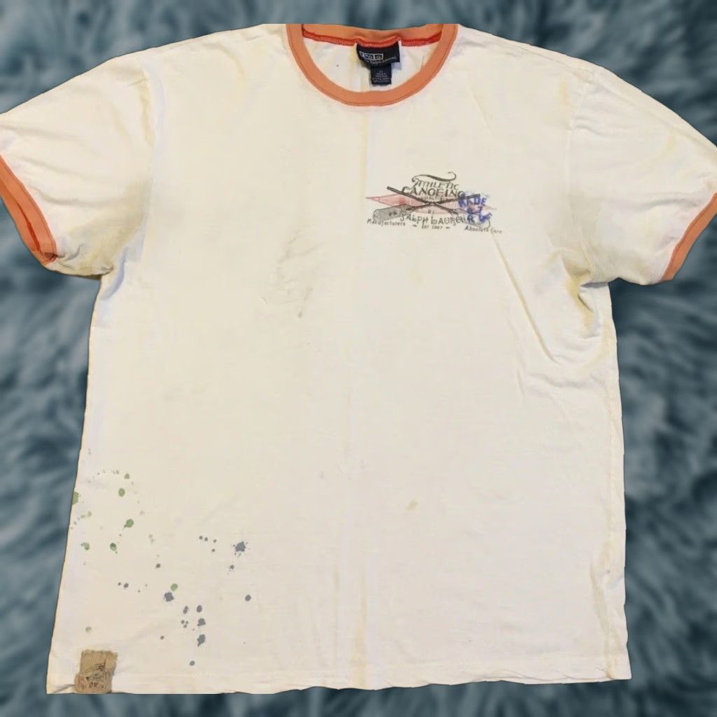 Nautica Vtg 90s Polo Ralph Lauren Canoeing Shirt M White Distressed Ringer Sailing Surf Yachting Beach Vintage Polo Ralph Lauren Mens Shirt Size US M / EU 48-50 / 2 - 1 Thumbnail