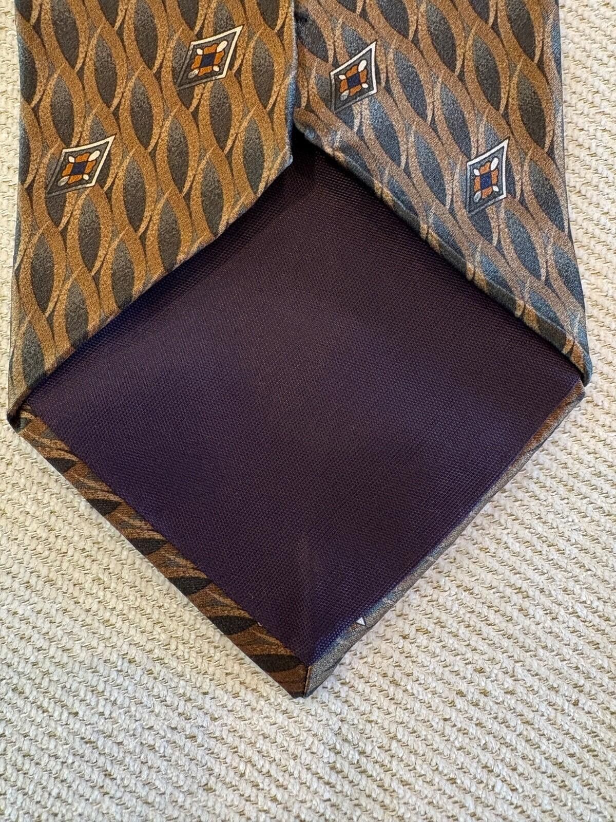 Carlo Palazzi Carlo Palazzi Couture Silk Tie Gold Charcoal Made in USA Vtg Size ONE SIZE - 6 Thumbnail