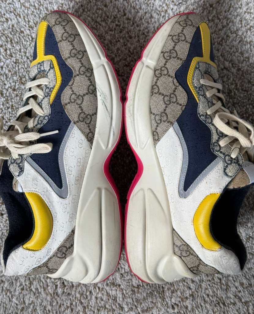 Gucci Gucci GG Rhyton Sneakers - Beige, Navy, & Yellow - Size 9+ Size US 9 / EU 42 - 5 Thumbnail